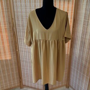 Boho Babydoll Yellow V-Neck Tunic for Women